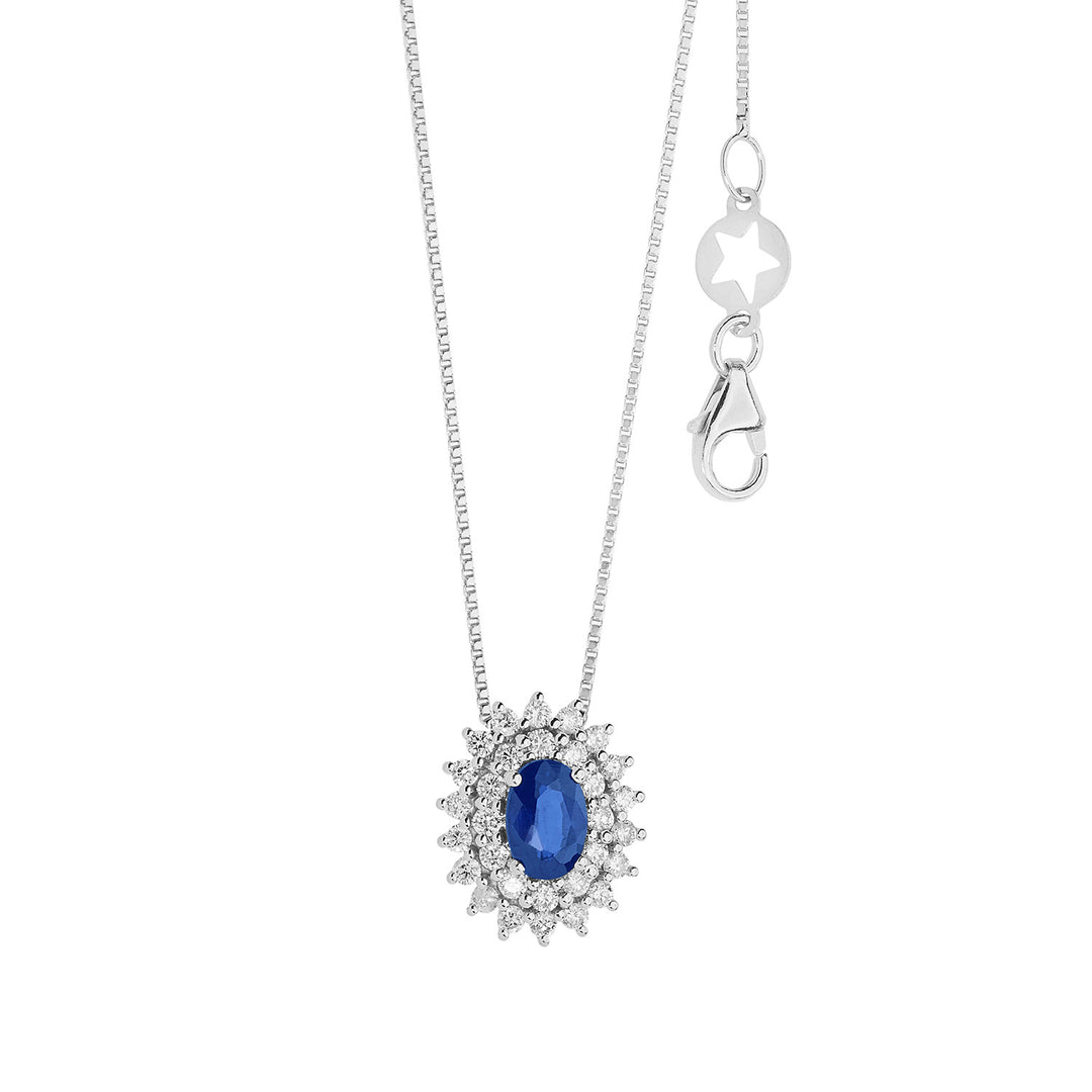 Comete Girocollo in Oro Diamanti e Zaffiro blu ovale GLB1601