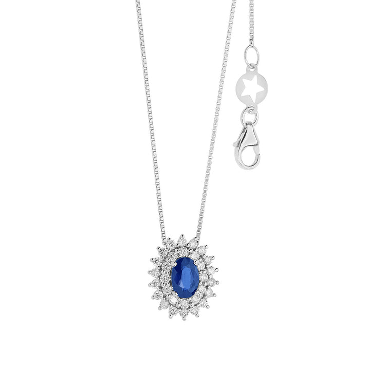 Comete Girocollo in Oro Diamanti e Zaffiro blu ovale GLB1601