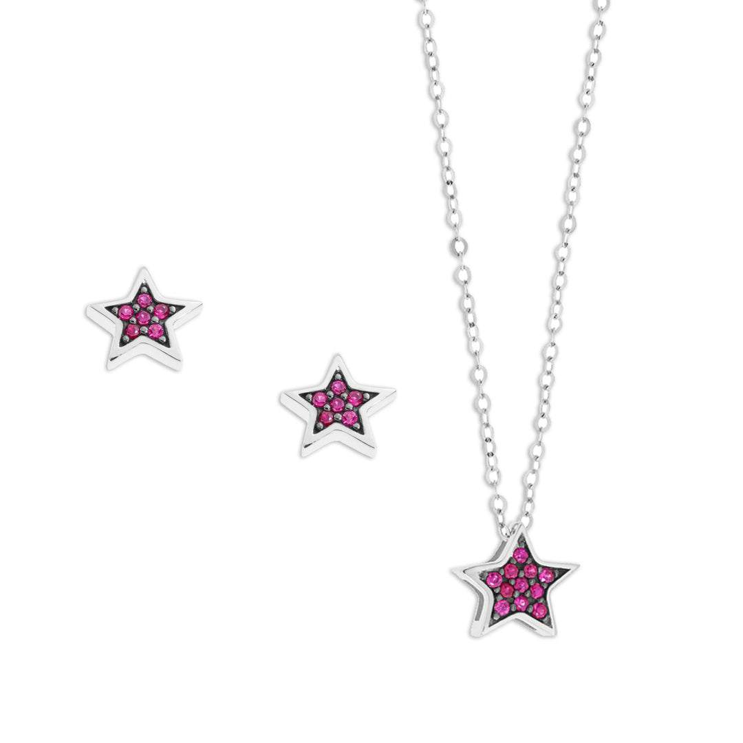 Comete Collana e Orecchini in Oro bianco e Rubini KIT1505967