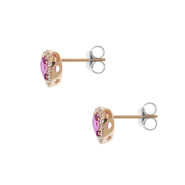 Comete Earrings in Gold Diamonds and Pink Topaz heart ORB1036