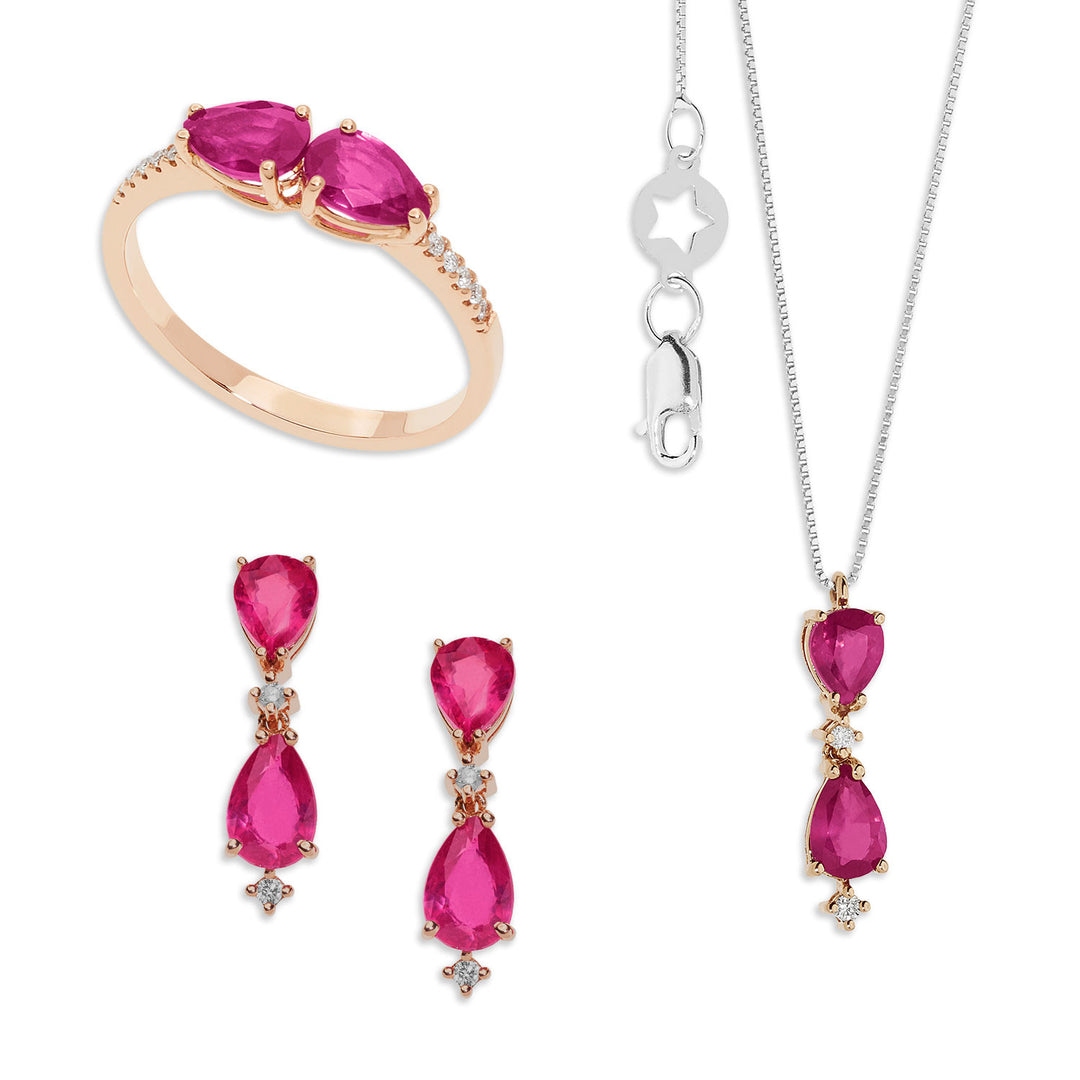 Comete Anello, Collana e Orecchini Oro Diamanti e Rubini Goccia KIT160726361061
