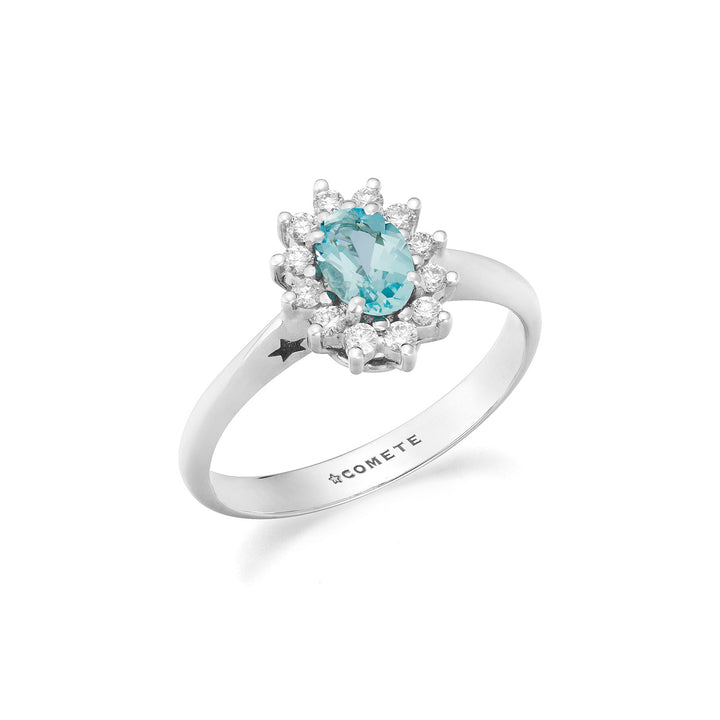 Comete-Goldring mit Diamanten und ovalem Aquamarin ANQ362