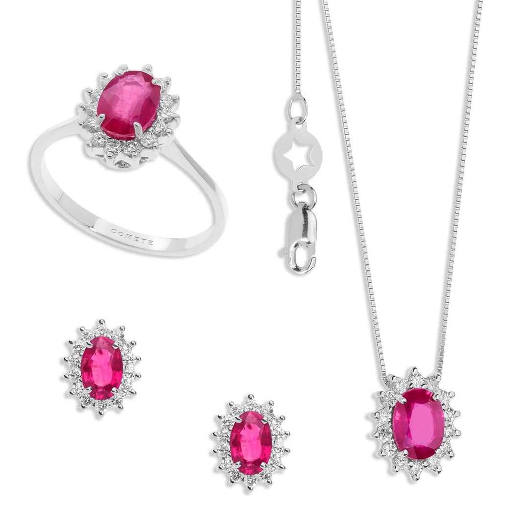 Comete-Halskette, Ring und Ohrringe aus Gold, Diamanten und ovalem Rubin KIT156525701023