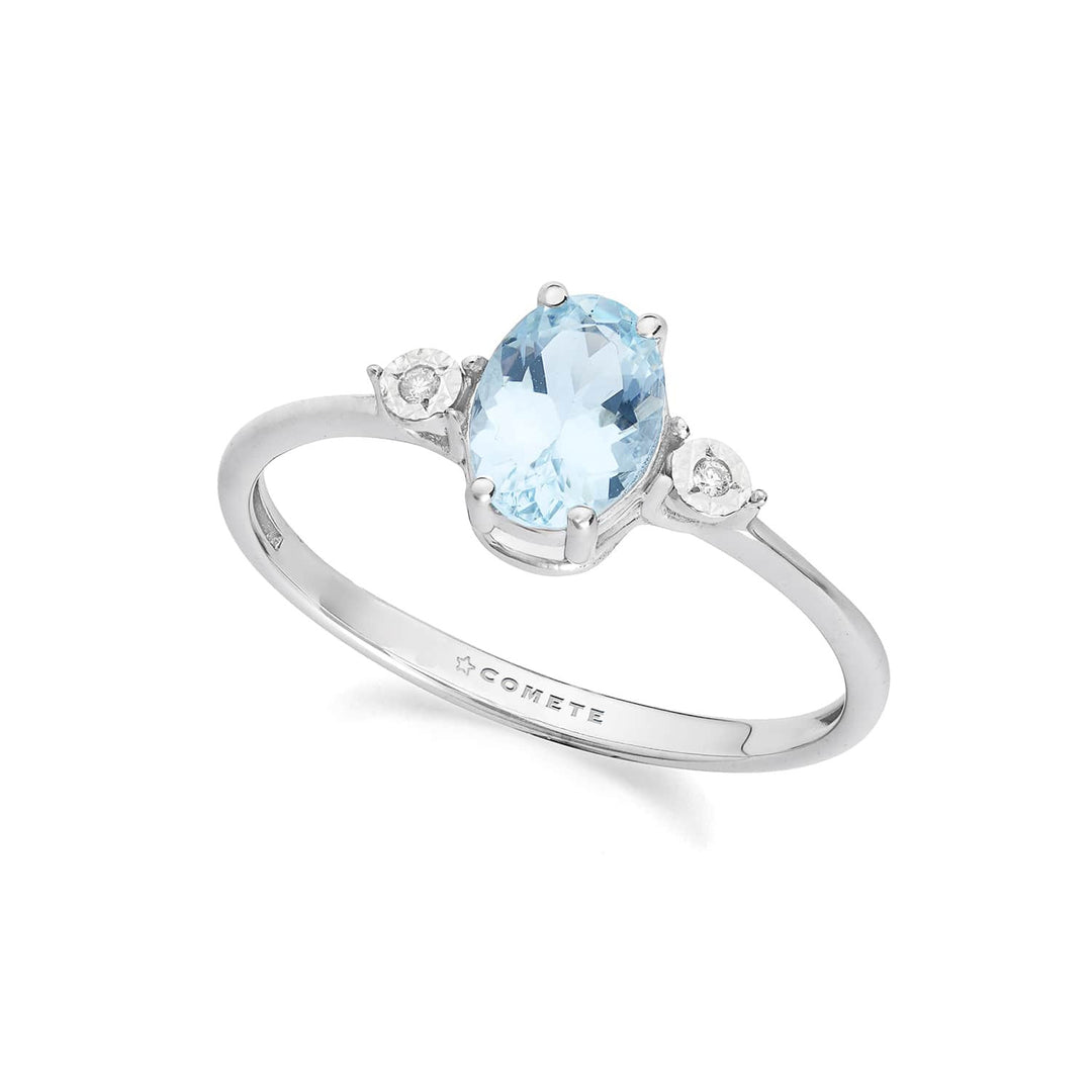 Comete Ring 375‰ white gold, diamonds and oval aquamarine KANQ001