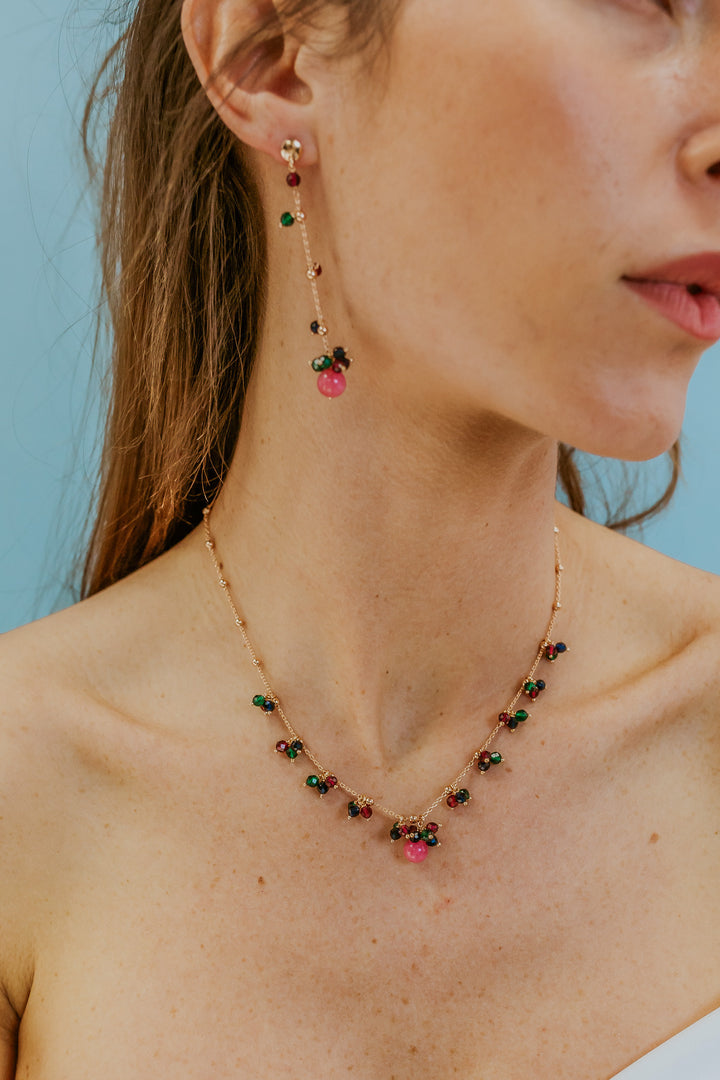 Comete Necklace 925‰ Silver with Jade and blue, red and green stones GLA272