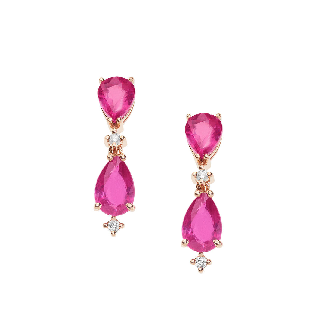 Comete Earrings in Rose Gold Diamonds and Rubies Drop ORB1061