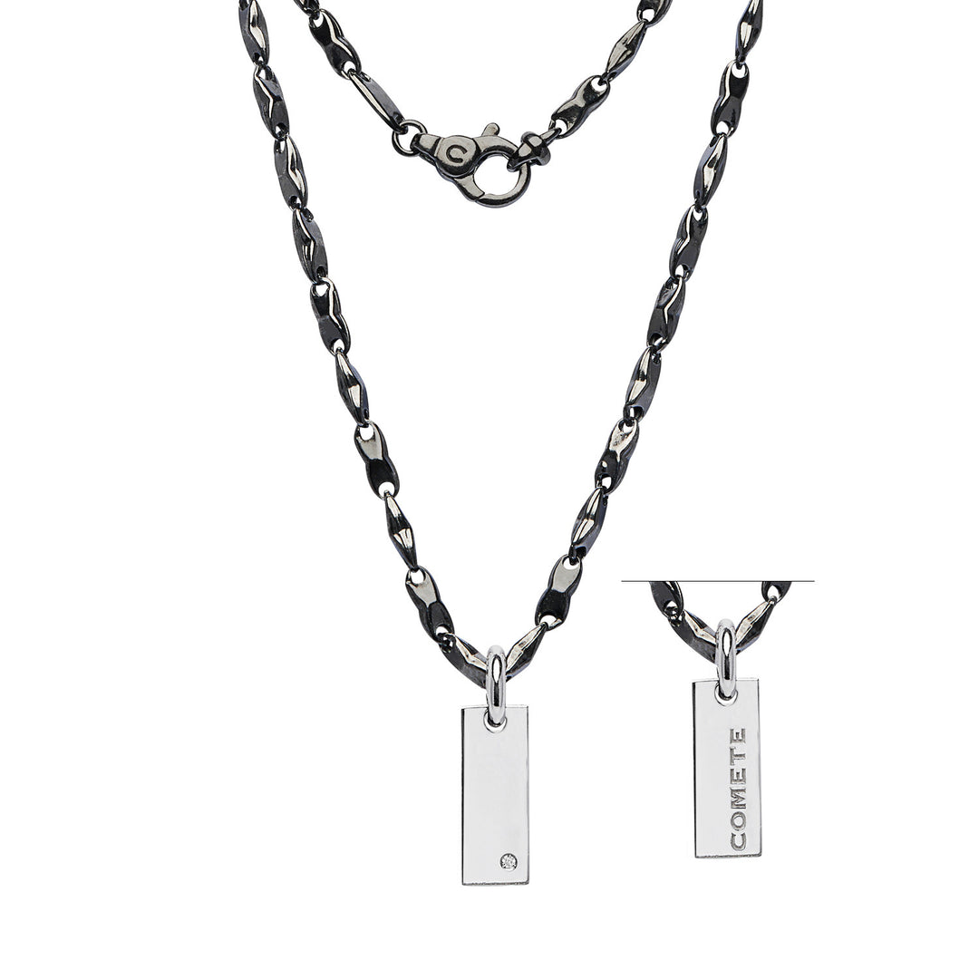 Comete Girocollo in Argento brunito e lucido, Diamante e Spinelli neri UGL751