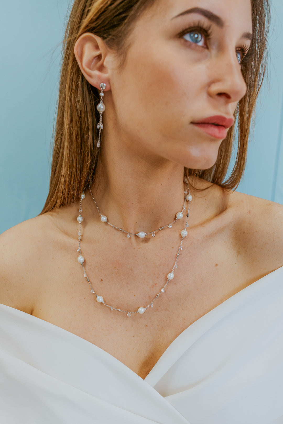 Comete Collana Argento 925‰ con Perle Acquadolce  e cristalli bianchi GLA277