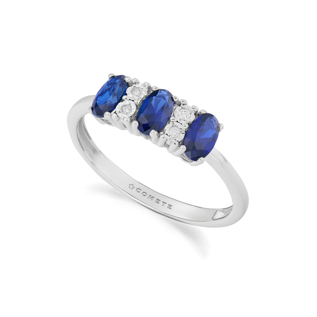 Bague Comete en or blanc, diamants et saphirs bleus KANB1907