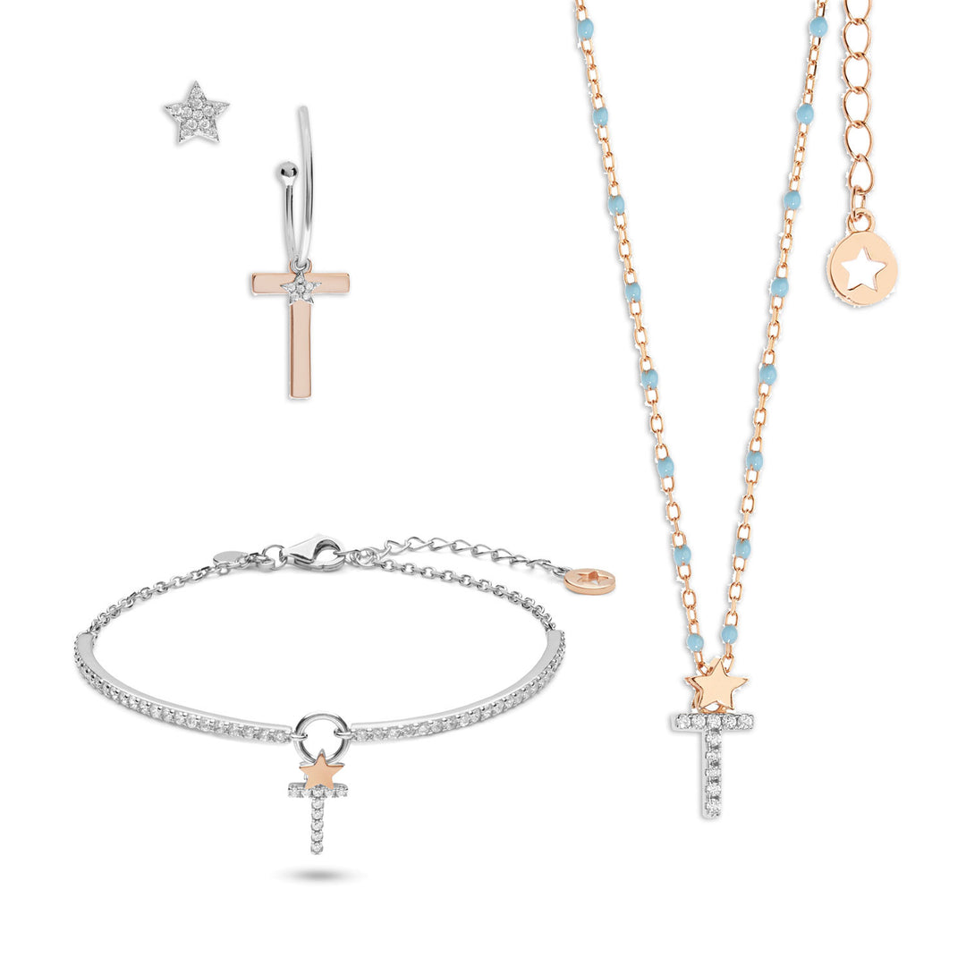 Comete Collana, orecchini e bracciale in Argento Lettera T KIT192167196