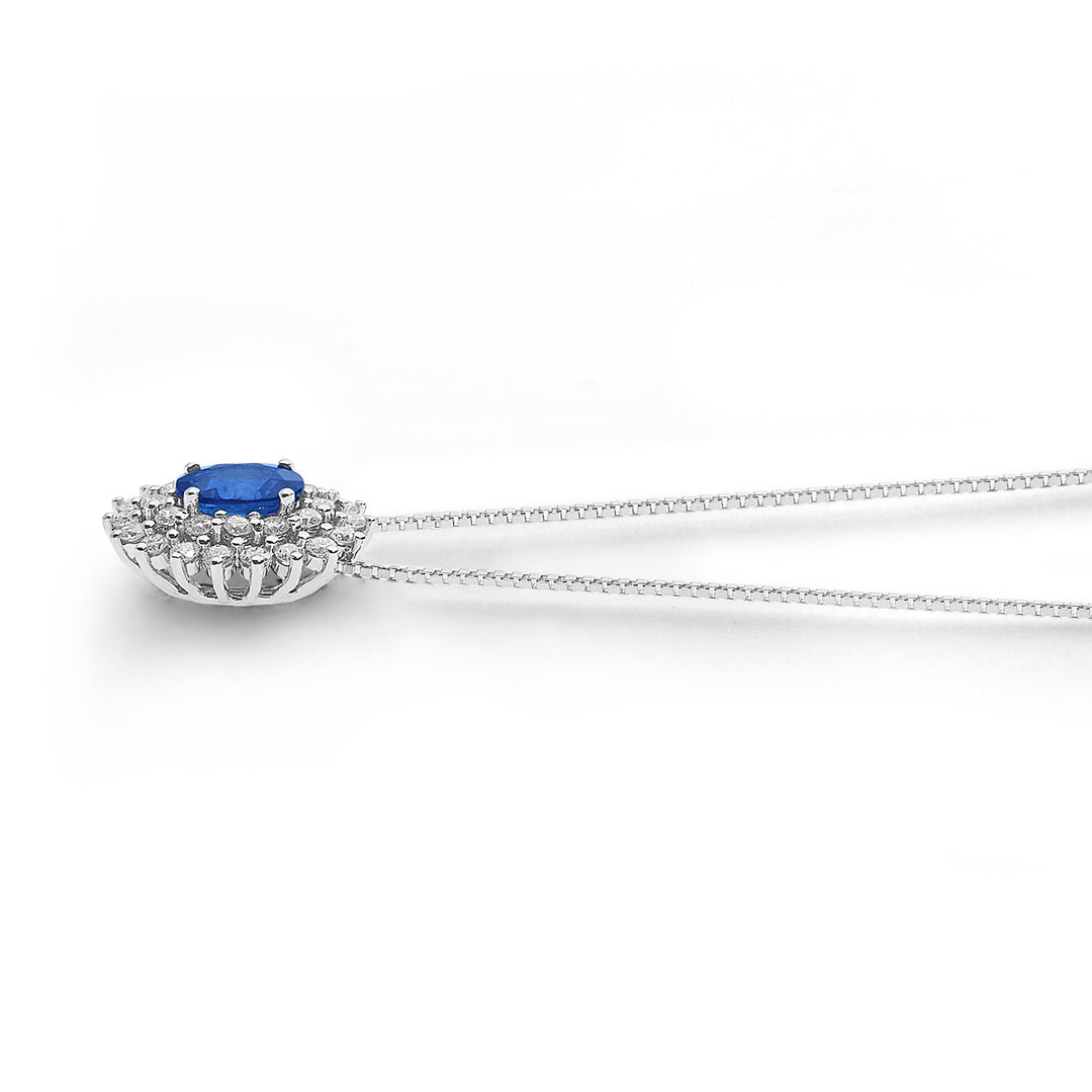Comete Girocollo in Oro Diamanti e Zaffiro blu ovale GLB1601