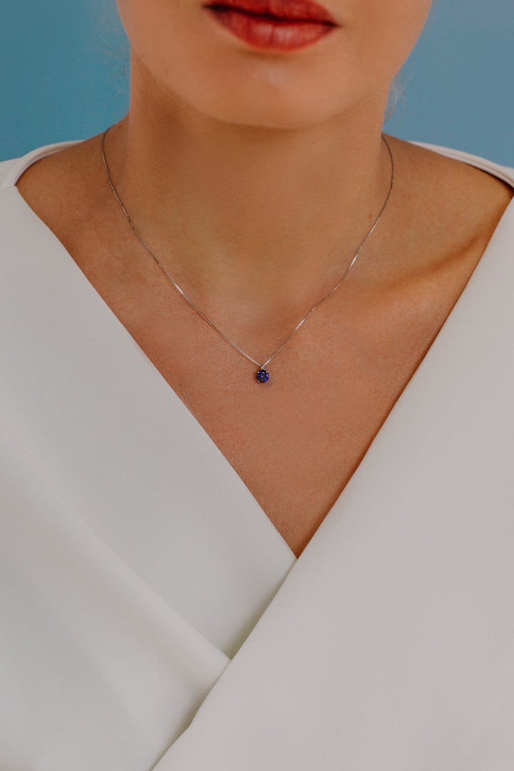 Comete Girocollo in Oro Diamanti e Zaffiro blu tondo GLB1501