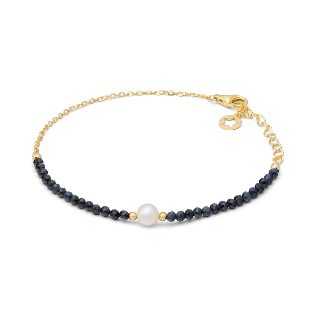 Comete Bracciale in argento 925‰ dorato con radice di zaffiro blu e perla BRA286