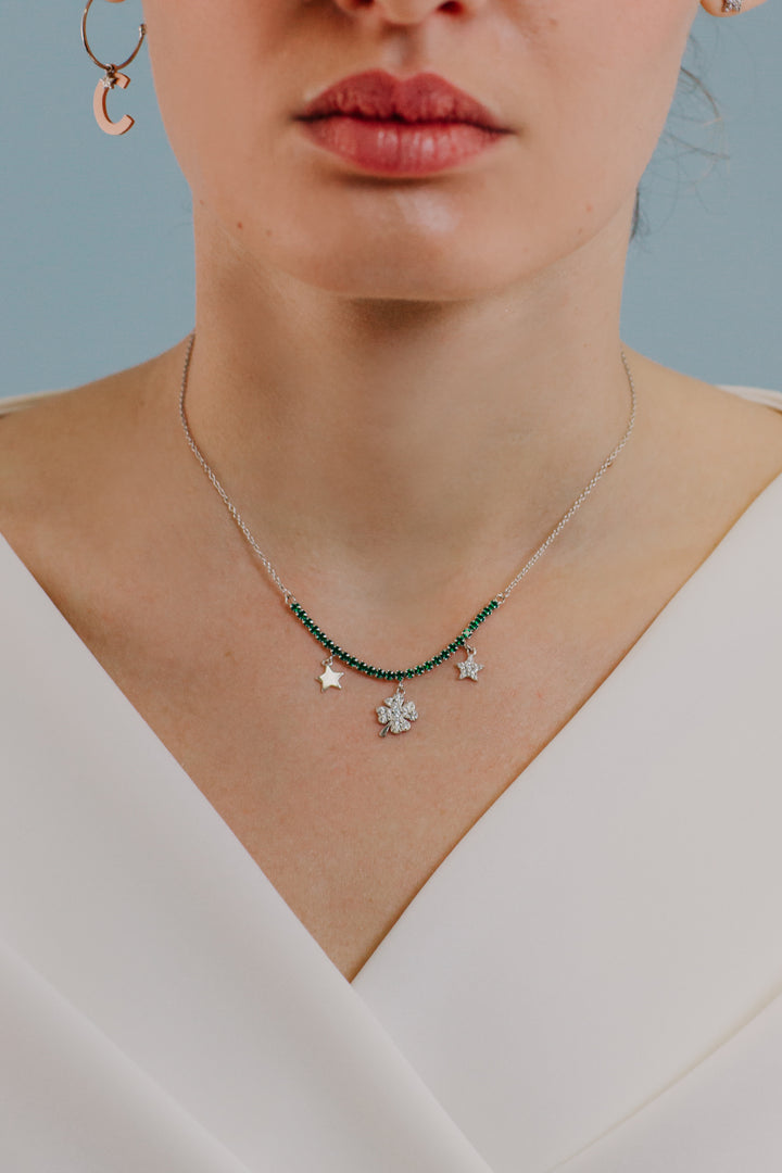 Collier ras du cou Comete Tennis en feuille de trèfle argenté GLA256
