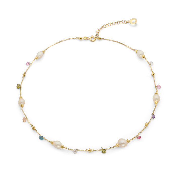 Collier Comete en Argent 925‰ avec cristaux multicolores et Perles Acquadolce GLA276
