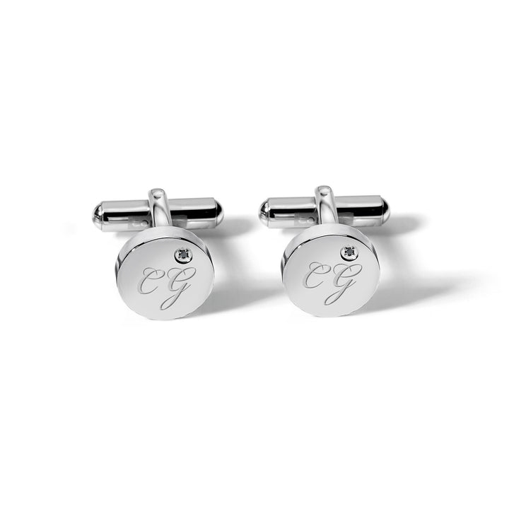 Boutons de manchette ronds Comets en acier et diamants noirs UGM101N