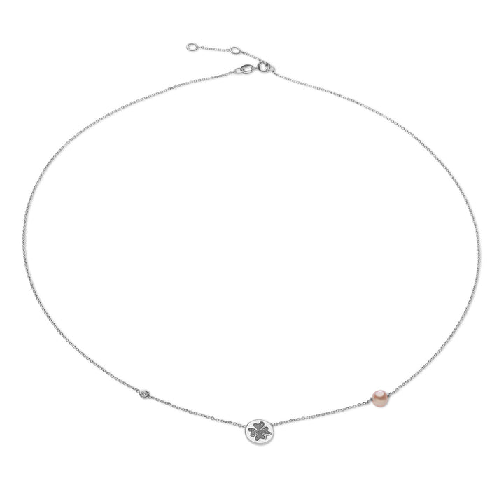 Comete Collana in Oro bianco con Quadrifoglio e Perla rosa GLP503
