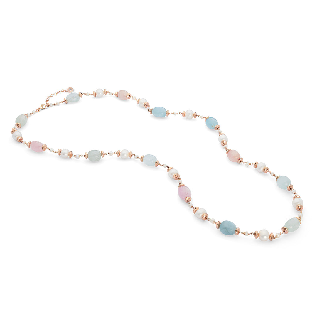 Comete-Halskette aus 925‰-Silber mit Acquadolce-Perlen, Rosé-Hämatit, Morganit GLA282