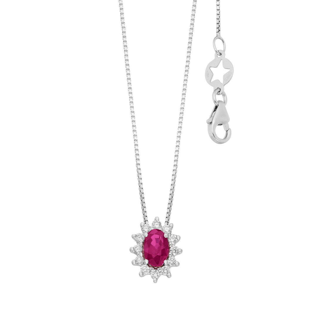 Comete Necklace in white gold with diamonds and oval ruby GLB1701