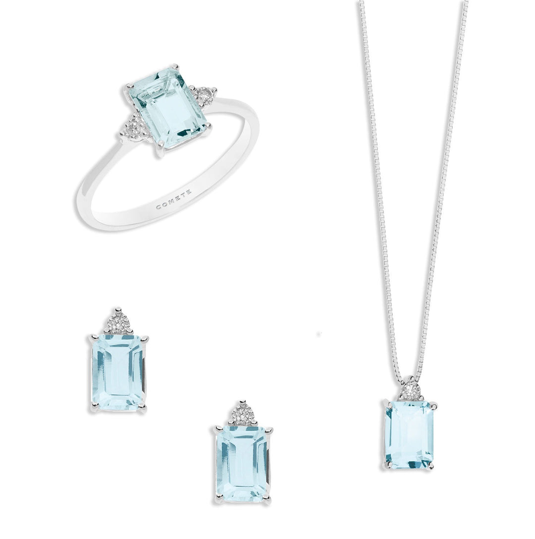 Comete Necklace, Ring and Earrings in Gold Diamonds and Octagonal Aquamarine KIT278306241