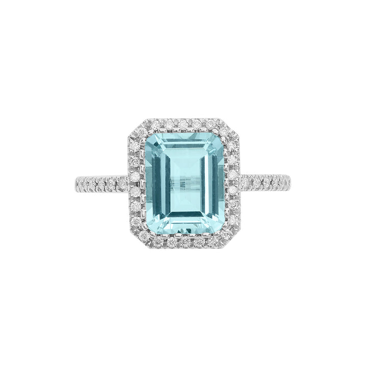 Comete Gold Ring with Diamonds and Octagonal Aquamarine ANQ339