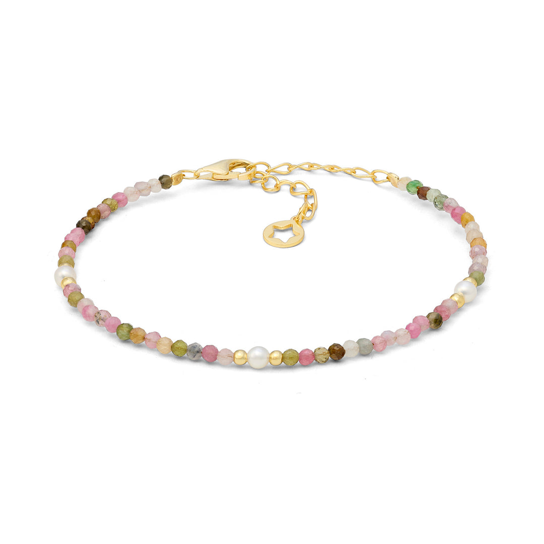 Comete Bracciale in argento 925‰ dorato con tormalina multicolor e perle BRA283