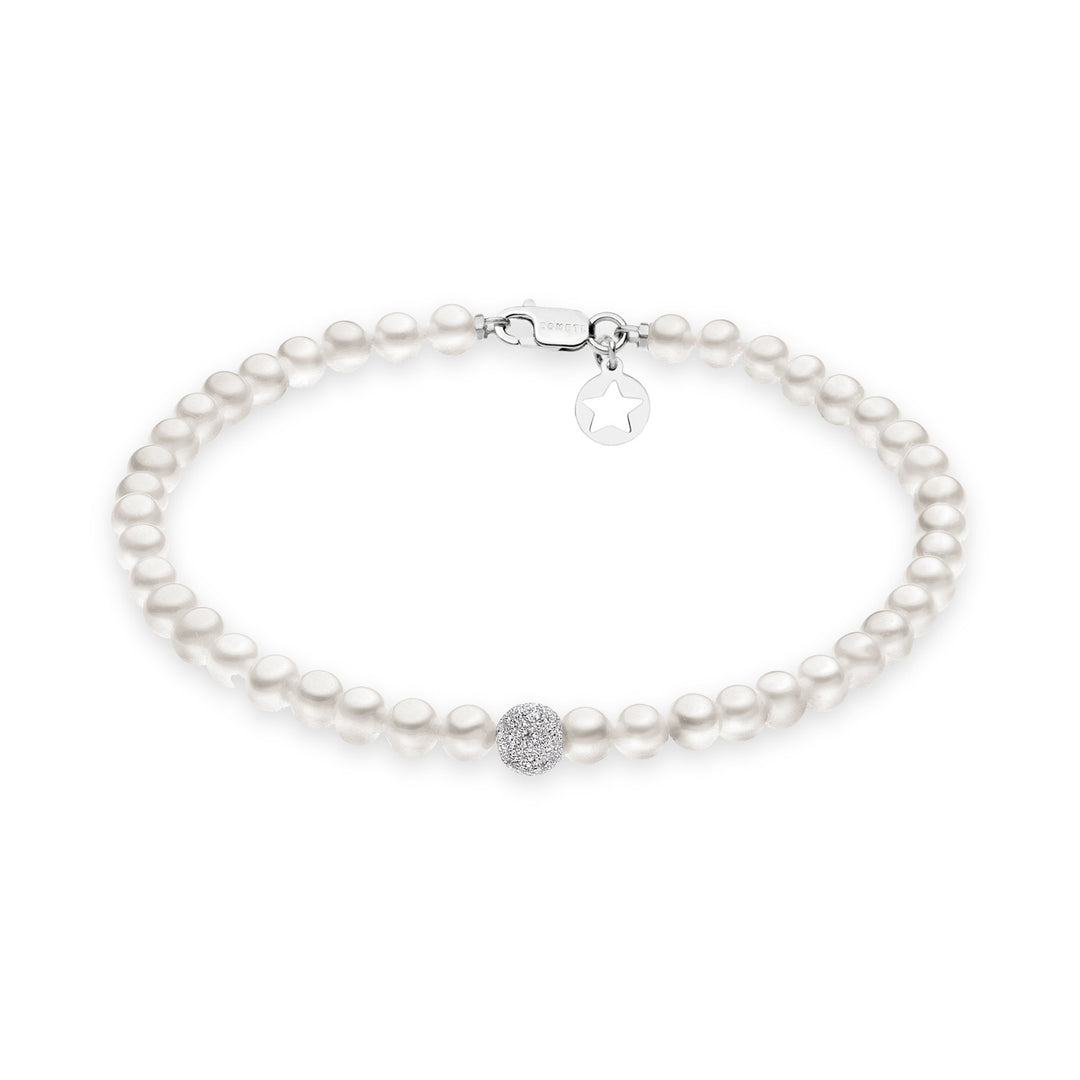 Comete Bracciale Filo Perle Acquadolce in Oro e sfera Diamantata BRQ196B