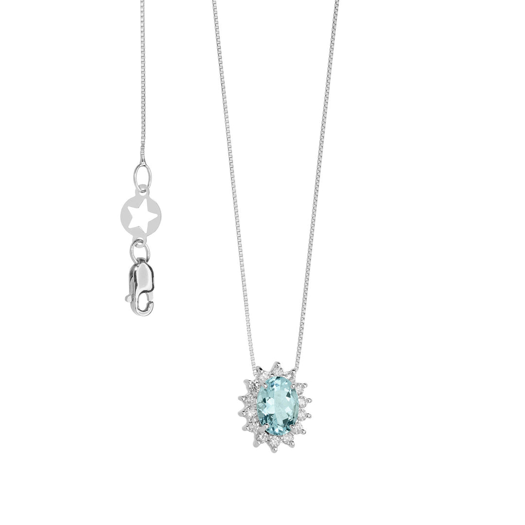 Comete Collana in Oro Diamanti e Acquamarina Ovale GLQ286