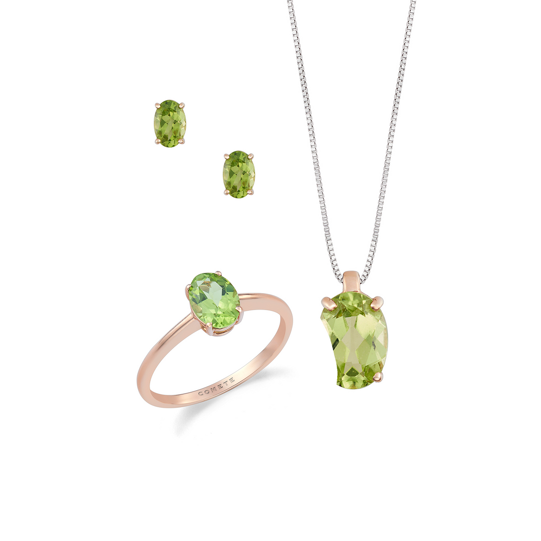 Comete Collana, anello e orecchini in Oro rosa 750‰ e Peridot ovale KIT166826981112