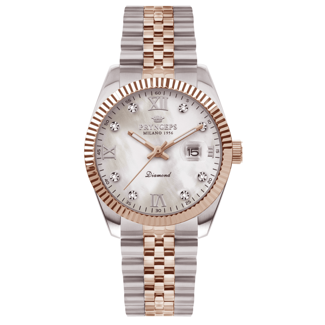 Pryngps Erre X 32mm Woman Woman Bicolor Rosa steel, mother of pearl dial with A822/2RQB MP Diamonds Diamonds