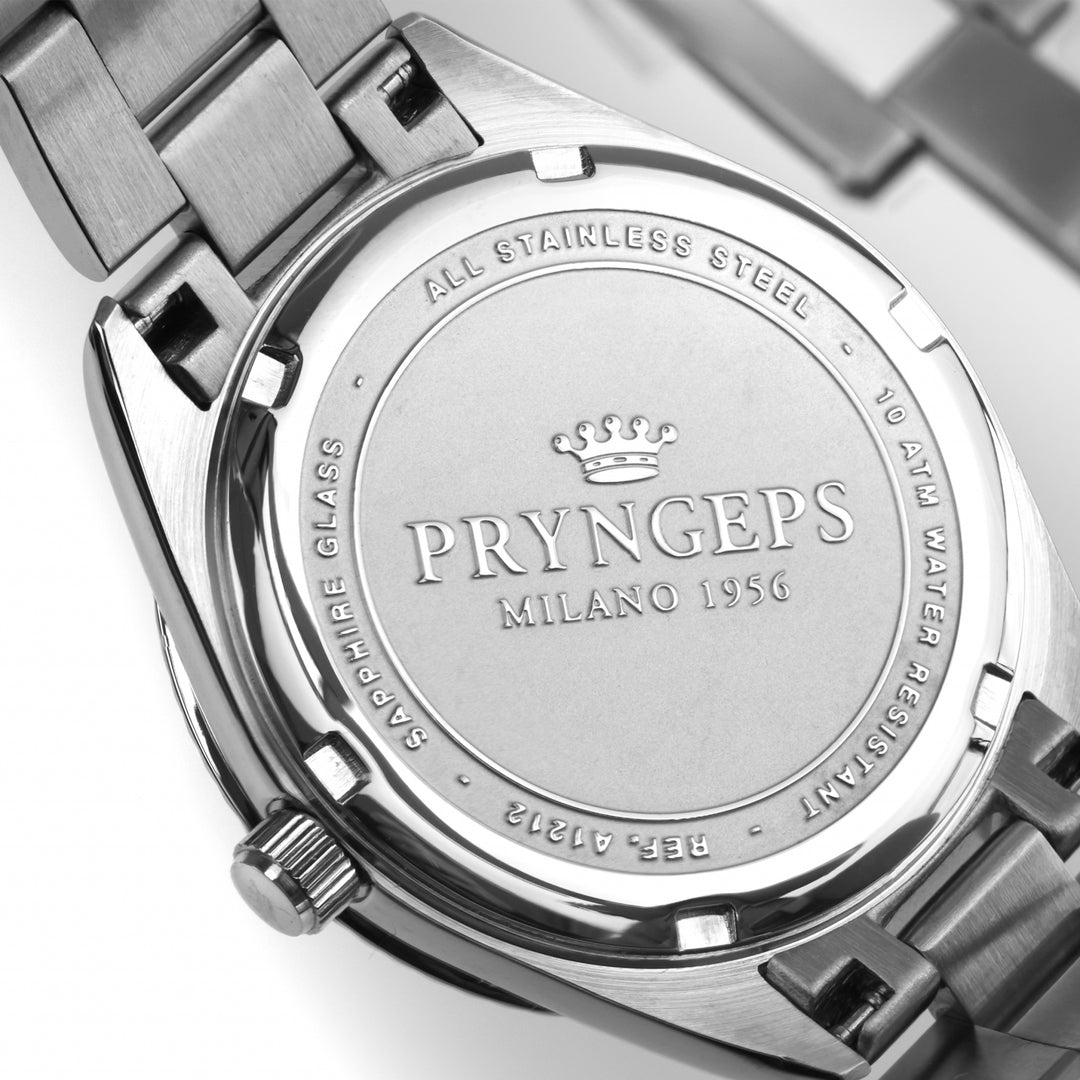 Pryngeps Herrenuhr 41 mm weißer Stahl Quarz A1212 BI