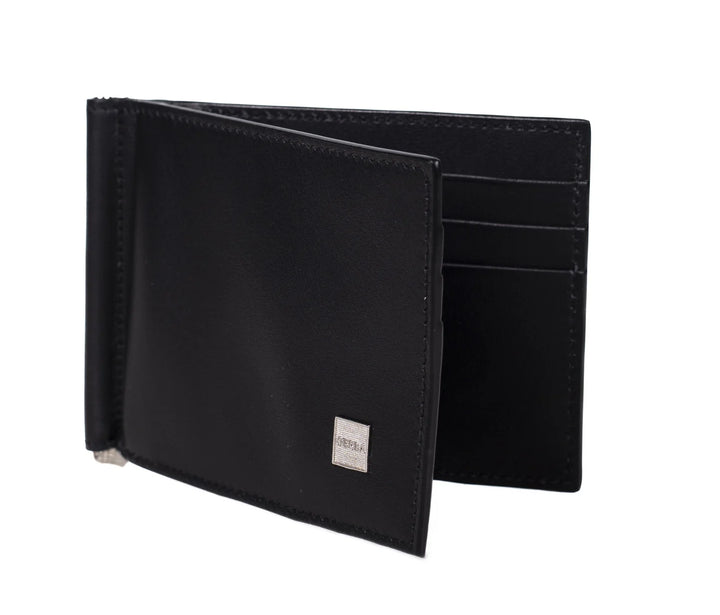 Porte-euro Gerba en cuir de veau pleine fleur et logo Gerba en GB002 NOIR argent