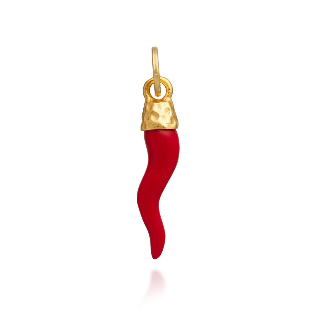 Giovanni Raspini charm ciondolo Corno Rosso Martellato argento 925 finitura PVD oro giallo resina 12042 - Capodagli 1937