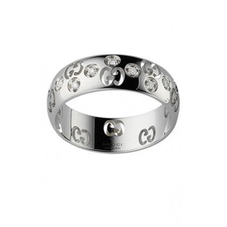 Gucci anello Icon Bold oro bianco 18kt e brillanti misura 15 246484 J8540 9066