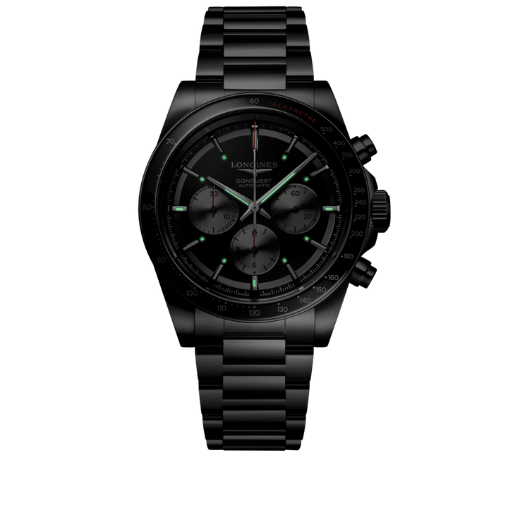 Longines Conquest Chronograph, 42 mm, schwarze Automatikuhr aus Stahl, L3.835.4.52.6