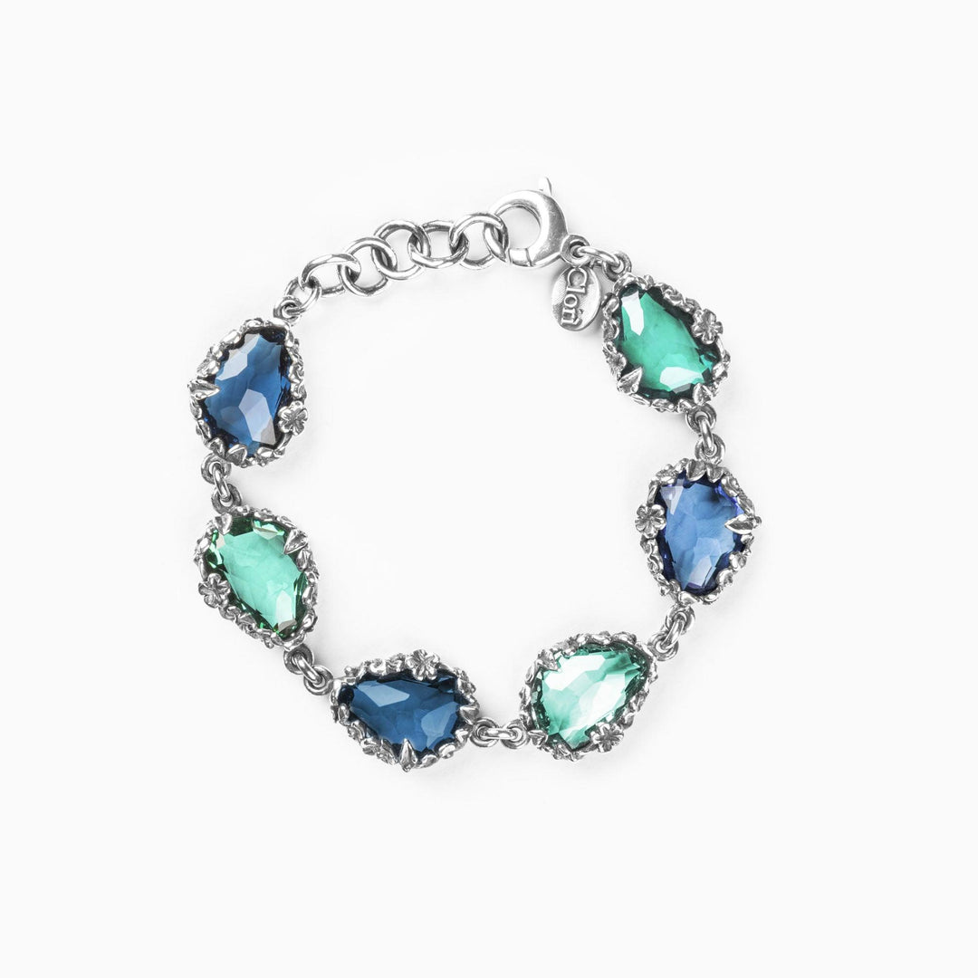 Le Jardin de Clorì bracciale Fiori ovale argento 925 cristalli idrotermali FBP01-PARAIBA BLU LONDON - Capodagli 1937