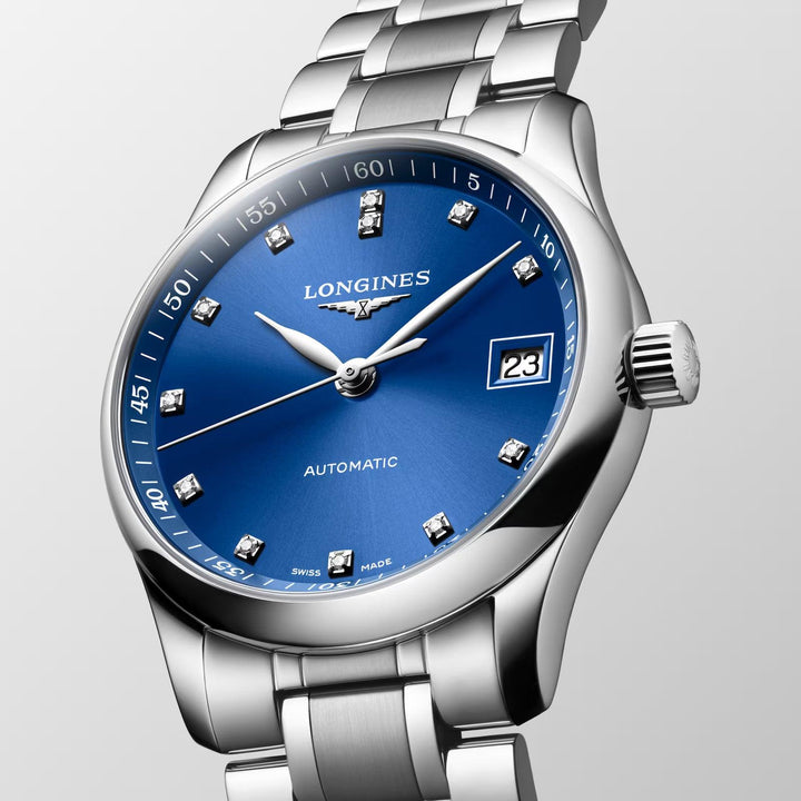 Longines orologio Master Collection 34mm blu diamanti automatico acciaio L2.357.4.98.6 - Capodagli 1937