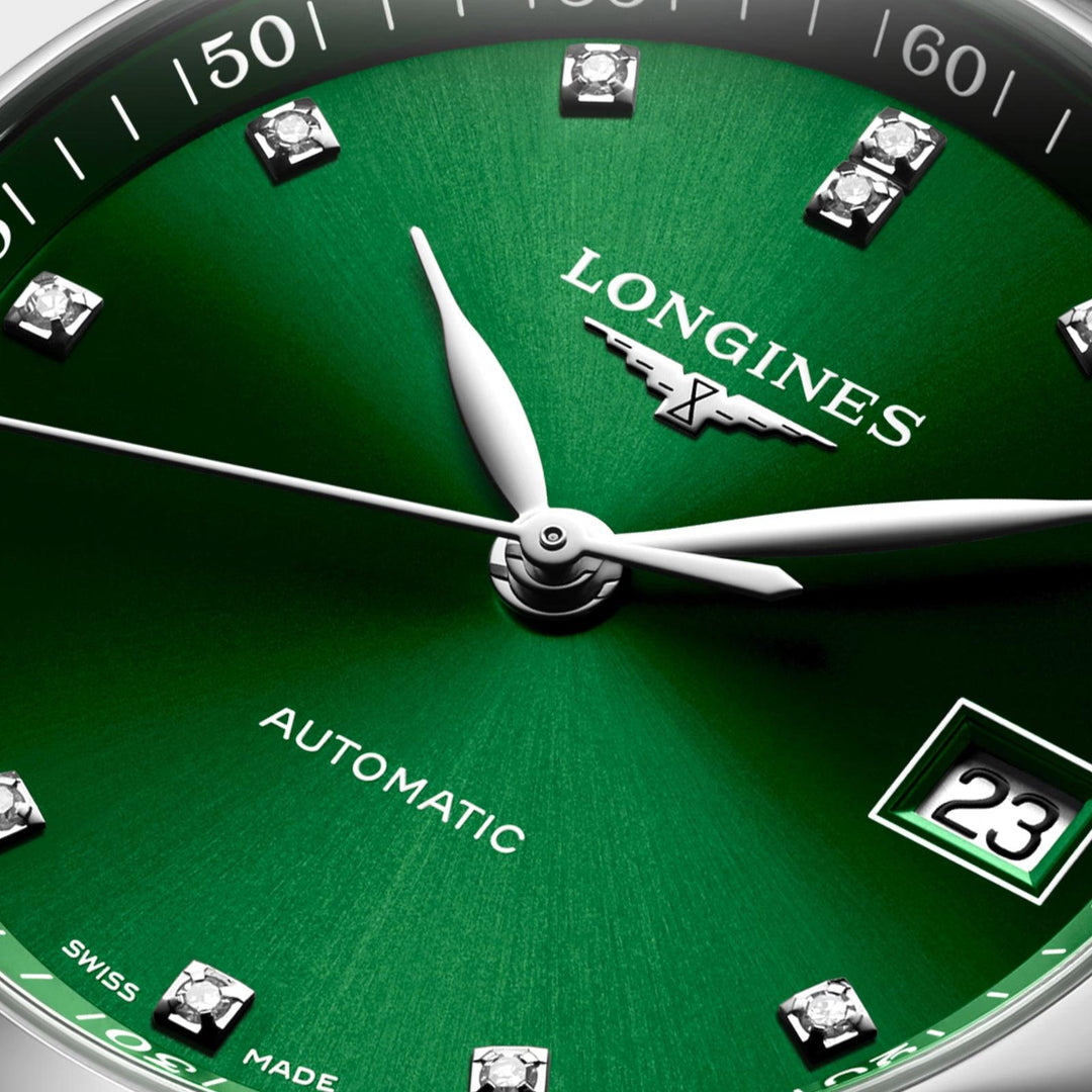 Longines orologio Master Collection 34mm verde diamanti automatico acciaio L2.357.4.99.6 - Capodagli 1937