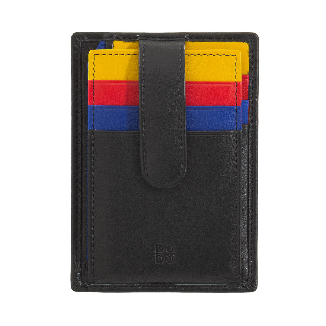 DUDU Porta Carte di Credito in Pelle Multicolore Sottile Slim Uomo Donna con 9 Slot e Chiusura di Sicurezza