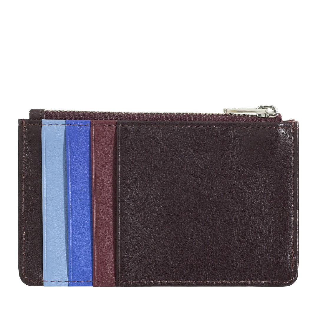 Dudu Credit Card Menu Holder femme en cuir, petit portefeuille mince, support de titulaire de Tessere, avec fermeture à glissière