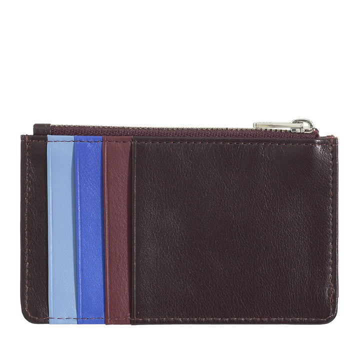 Dudu Credit Card Menu Holder femme en cuir, petit portefeuille mince, support de titulaire de Tessere, avec fermeture à glissière