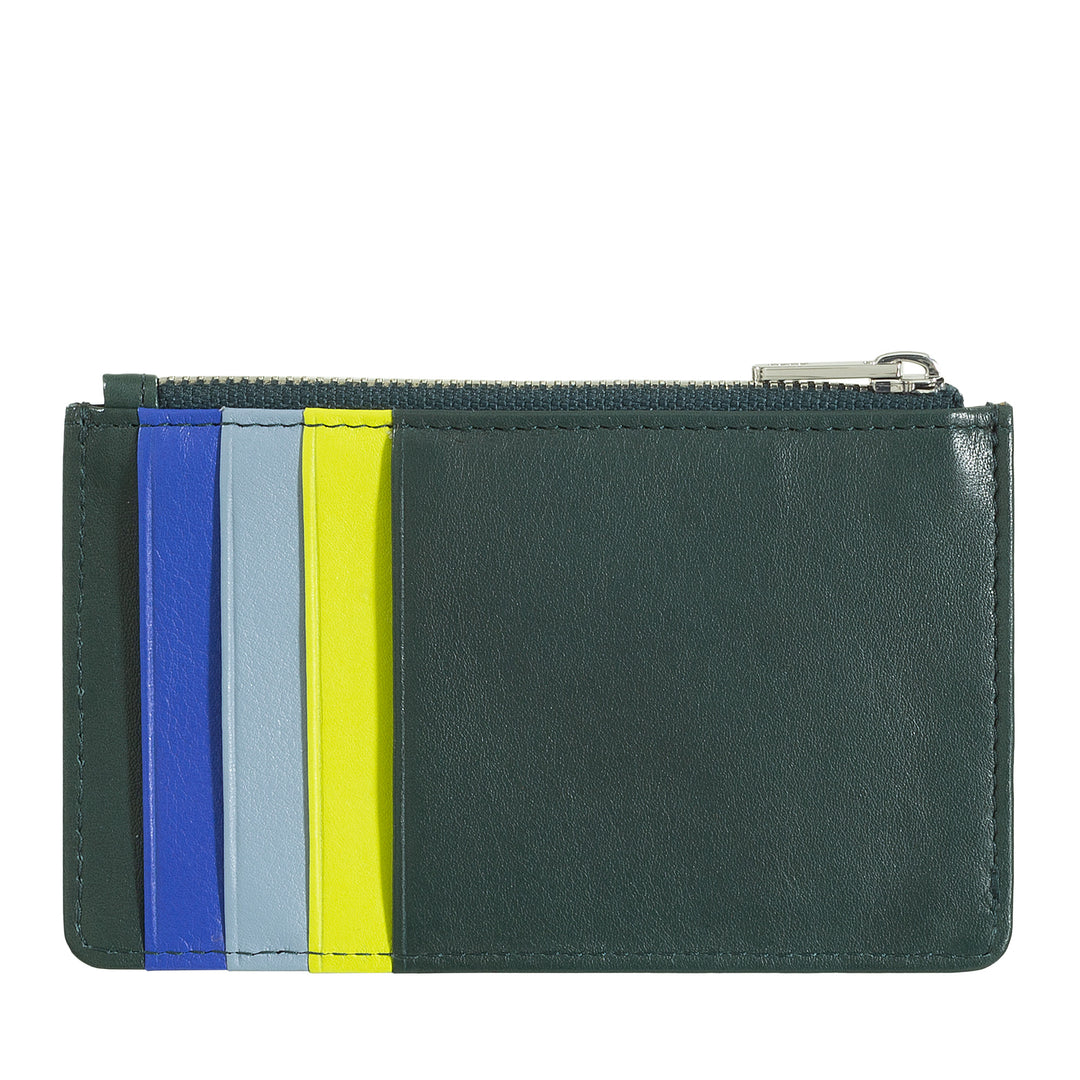 DUDU Credit Card menu holder woman in leather, small thin wallet, 4 holder tessere holder, with zipper closure