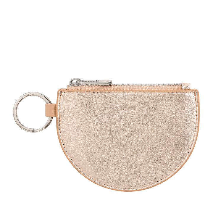 DUDU Mini-Geldbörse aus Leder für Damen mit Reißverschluss und zweifarbigem Schlüsselanhänger im schlanken Design