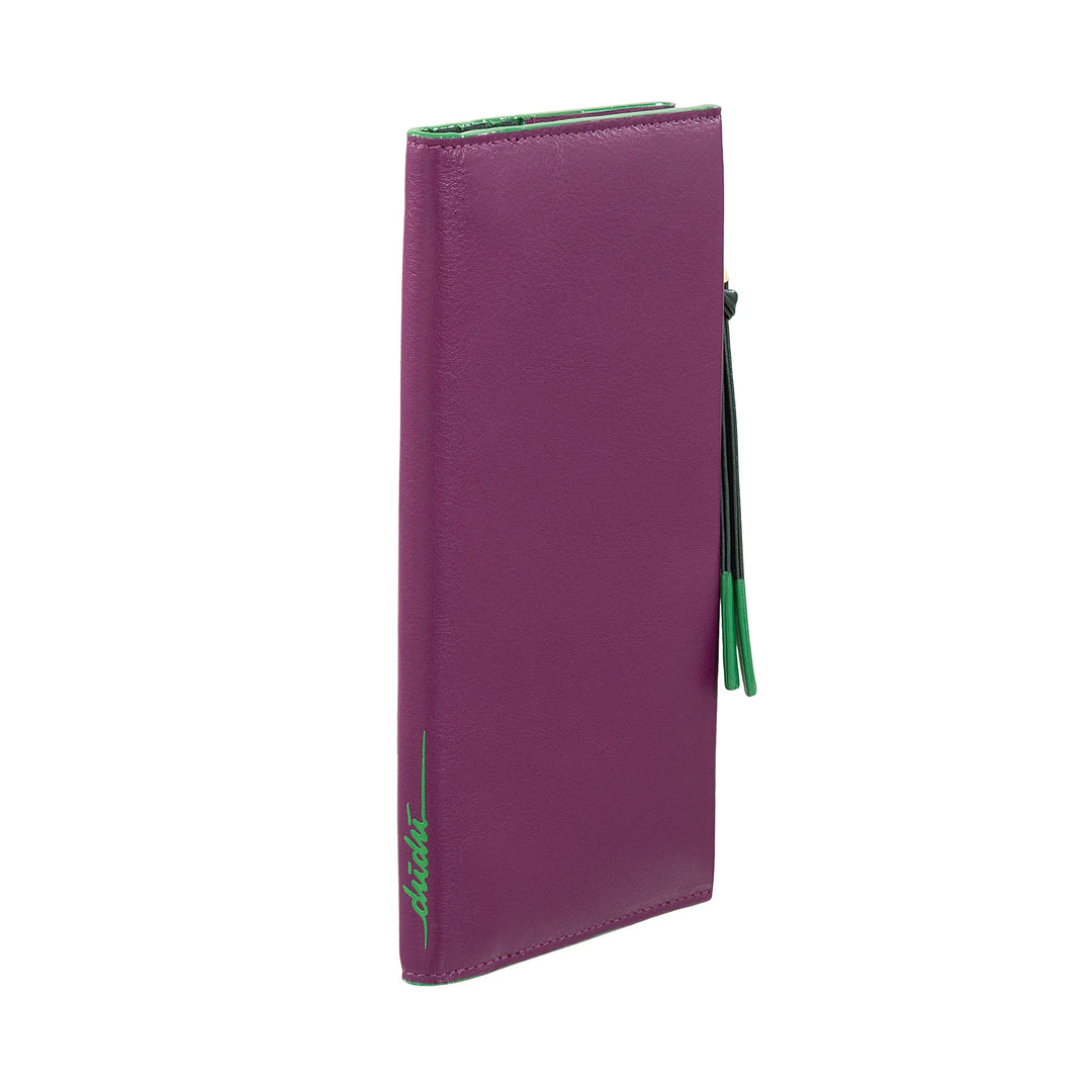 DUDU Grand Portefeuille Fin en Cuir avec Fermeture Éclair pour Femme - Portefeuille Long Vertical élégant avec Porte-Cartes, Poche à Monnaie zippée et Compartiments pour Billets de Banque