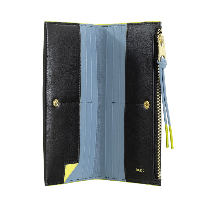 DUDU Grand Portefeuille Fin en Cuir avec Fermeture Éclair pour Femme - Portefeuille Long Vertical élégant avec Porte-Cartes, Poche à Monnaie zippée et Compartiments pour Billets de Banque