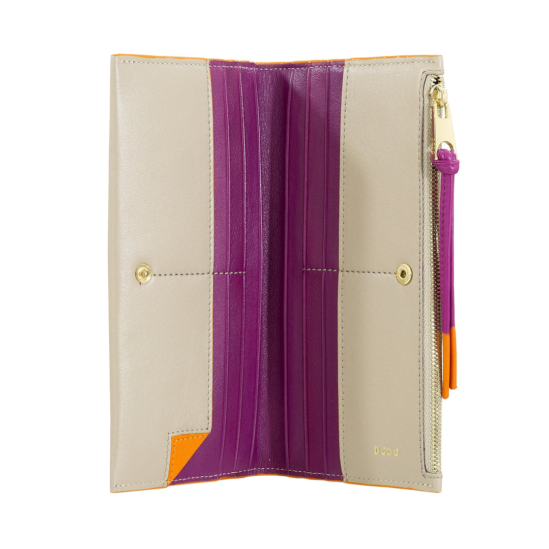 DUDU Grand Portefeuille Fin en Cuir avec Fermeture Éclair pour Femme - Portefeuille Long Vertical élégant avec Porte-Cartes, Poche à Monnaie zippée et Compartiments pour Billets de Banque