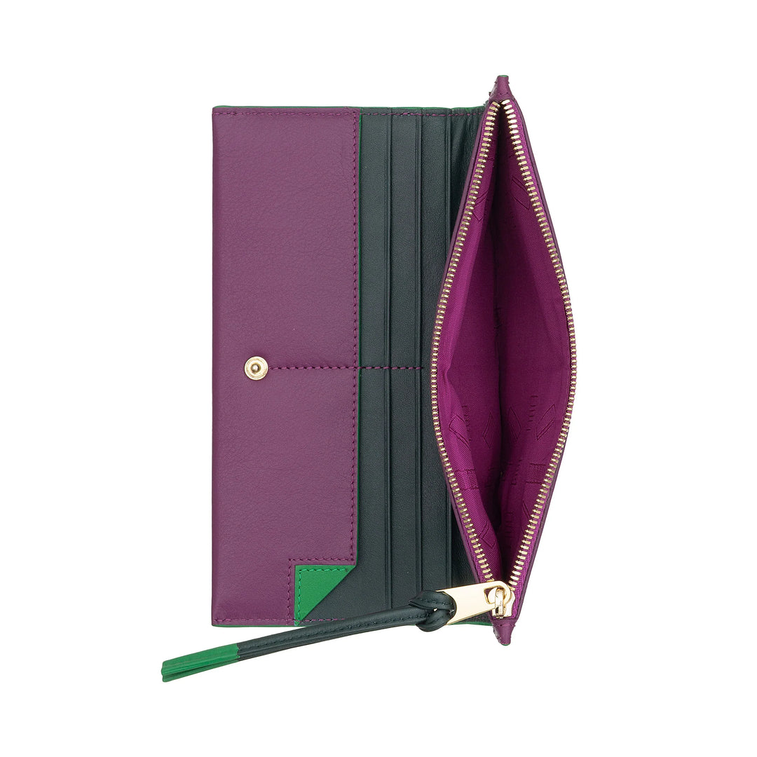 DUDU Grand Portefeuille Fin en Cuir avec Fermeture Éclair pour Femme - Portefeuille Long Vertical élégant avec Porte-Cartes, Poche à Monnaie zippée et Compartiments pour Billets de Banque