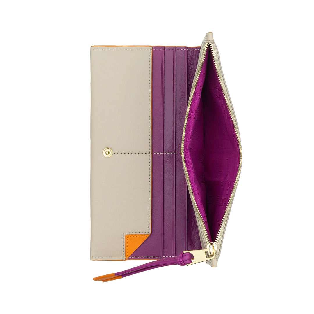 DUDU Grand Portefeuille Fin en Cuir avec Fermeture Éclair pour Femme - Portefeuille Long Vertical élégant avec Porte-Cartes, Poche à Monnaie zippée et Compartiments pour Billets de Banque