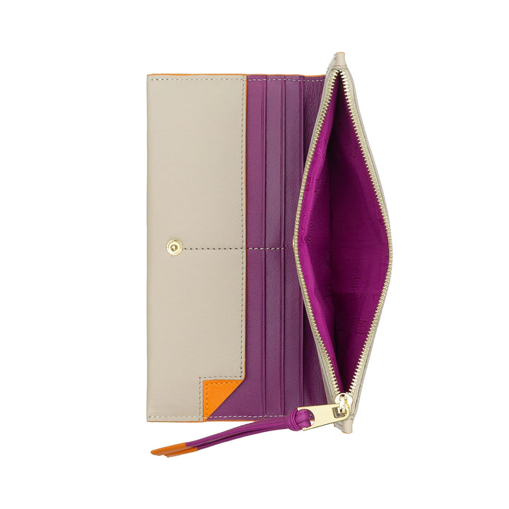 DUDU Grand Portefeuille Fin en Cuir avec Fermeture Éclair pour Femme - Portefeuille Long Vertical élégant avec Porte-Cartes, Poche à Monnaie zippée et Compartiments pour Billets de Banque