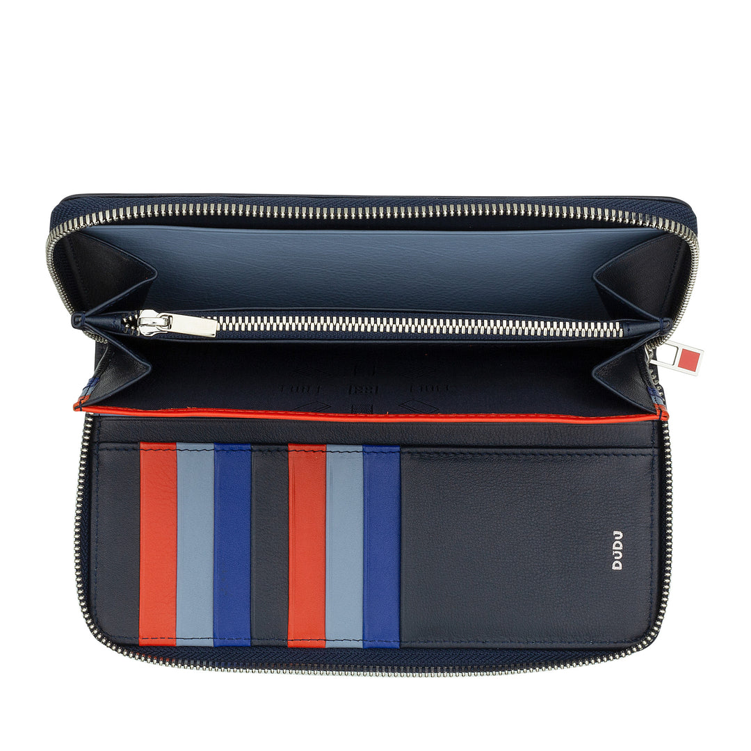 DuDu Portefeuille grand pour femme avec fermeture à glissière RFID en cuir Nappa Zip Around 14 Poches Porte-cartes de crédit et porte-monnaie